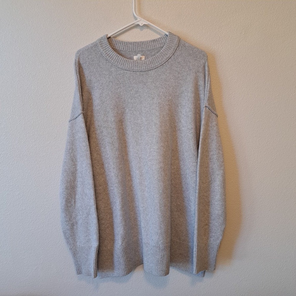 Aerie Womens Gray Crewneck Oversized Dropped Shoulder Knit Sweater Medium